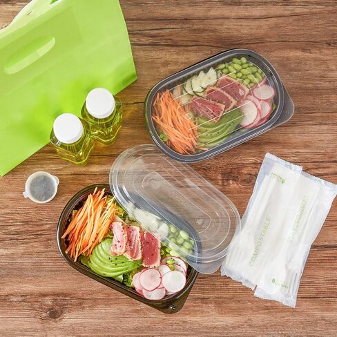 حاويات تحضير الوجبات من Restaurantware-RW Base سعة 24 أونصة، 100 حاوية قابلة للاستخدام في الميكروويف مع أغطية - حاويات طعام بيضاوية بلاستيكية سوداء يمكن التخلص منها وقابلة للتجميد، وتغليف الأطعمة الساخنة والباردة، للوجبات الجاهزة in Saudi Arabia