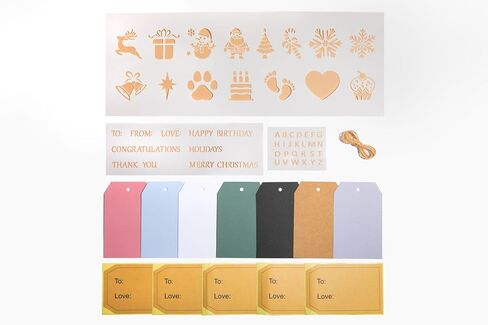 Unique Gift Tags - Christmas Gift Tags (7 Colors) – 300 Gift Wrapping Tags (175 Blank Tags +125 to: Love: Labels) – Kraft Paper Gift Tags with 3 Stencils – Gift Tags with String Attached w/Jute Rope in Saudi Arabia