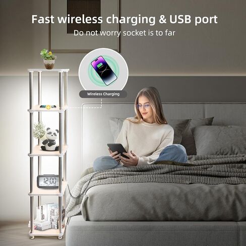 مصباح أرضي مع أرفف، مصباح قائم مع مزامنة الموسيقى والعمل مع Alexa، مصباح رف الكتب رف قابل للتعديل، مصباح أرضي متغير اللون لغرفة المعيشة 5 طبقات أبيض in Saudi Arabia