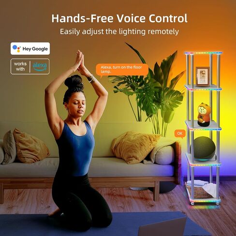 مصباح أرضي مع أرفف، مصباح قائم مع مزامنة الموسيقى والعمل مع Alexa، مصباح رف الكتب رف قابل للتعديل، مصباح أرضي متغير اللون لغرفة المعيشة 5 طبقات أبيض in Saudi Arabia