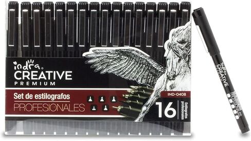 INDRA Micro Fineliner Drawing Art Pens, 16 Pack Black Micro Fine Point Drawing Pens Set Waterproof Archival Inking Markers Pens for Artist Supplies, Sketching, Technical Drawing in Saudi Arabia