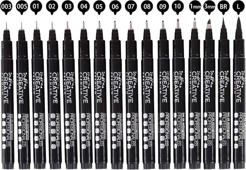 INDRA Micro Fineliner Drawing Art Pens, 16 Pack Black Micro Fine Point Drawing Pens Set Waterproof Archival Inking Markers Pens for Artist Supplies, Sketching, Technical Drawing in Saudi Arabia