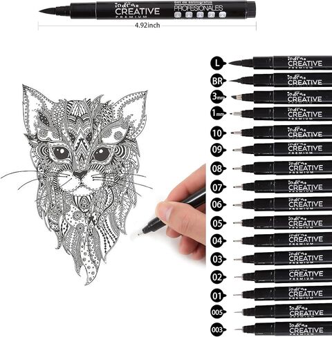 INDRA Micro Fineliner Drawing Art Pens, 16 Pack Black Micro Fine Point Drawing Pens Set Waterproof Archival Inking Markers Pens for Artist Supplies, Sketching, Technical Drawing in Saudi Arabia