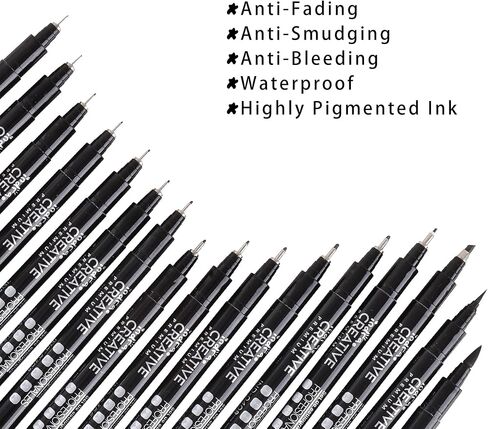INDRA Micro Fineliner Drawing Art Pens, 16 Pack Black Micro Fine Point Drawing Pens Set Waterproof Archival Inking Markers Pens for Artist Supplies, Sketching, Technical Drawing in Saudi Arabia
