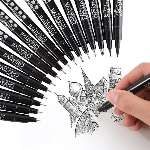 INDRA Micro Fineliner Drawing Art Pens, 16 Pack Black Micro Fine Point Drawing Pens Set Waterproof Archival Inking Markers Pens for Artist Supplies, Sketching, Technical Drawing in Saudi Arabia