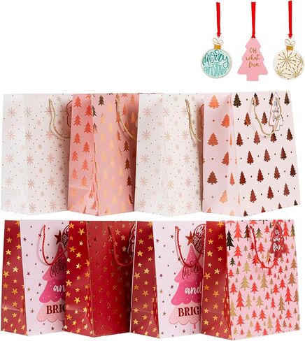 VOTUM 24pc Christmas Gift Bags with Handles + 60pc Holiday Gift Tags | Bulk Set for Wrapping Christmas Gifts, Party Favors, & Shopping – Sleek Modern Designs, Durable Paper Bags for Christmas Presents in Saudi Arabia