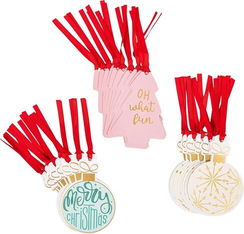 VOTUM 24pc Christmas Gift Bags with Handles + 60pc Holiday Gift Tags | Bulk Set for Wrapping Christmas Gifts, Party Favors, & Shopping – Sleek Modern Designs, Durable Paper Bags for Christmas Presents in Saudi Arabia