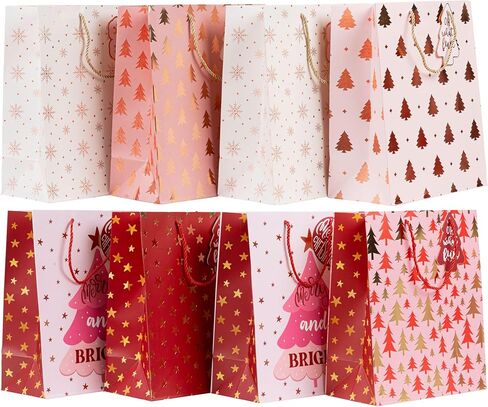 VOTUM 24pc Christmas Gift Bags with Handles + 60pc Holiday Gift Tags | Bulk Set for Wrapping Christmas Gifts, Party Favors, & Shopping – Sleek Modern Designs, Durable Paper Bags for Christmas Presents in Saudi Arabia