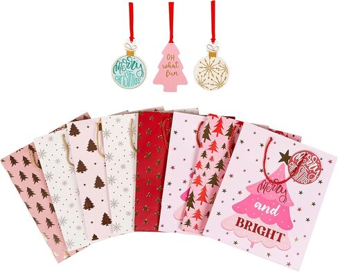 VOTUM 24pc Christmas Gift Bags with Handles + 60pc Holiday Gift Tags | Bulk Set for Wrapping Christmas Gifts, Party Favors, & Shopping – Sleek Modern Designs, Durable Paper Bags for Christmas Presents in Saudi Arabia