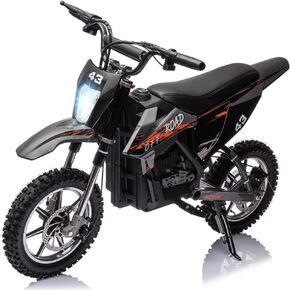 36V Kids Electric Dirt Motorcycle, Ride-On Off-Road Motorcycle with Led Headlight, Leather Seat, Front and Back Brakes, Speeds Up to 15.5 Mph, Suitable for Kids Ages 14+ (Up to 175 Lbs),Black in Kuwait
