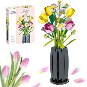 PUNIMA Tulips Building Blocks Set, Flowers Bouquet with Vase for Adults, Girls, Home, Office, Decor - 1250pcs