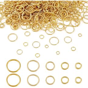 FASHEWELRY 550Pcs Real 18K Gold Plated Jump Rings 304 Stainless Steel Connector Rings Flat Round Metal Open Jump Ring O Connectors for Jewelry Making Connectors