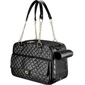 Fashion Dog Purse Carrier for Small Dogs with Large Pockets, Holds Up to 8lbs Quality PU Leather Pet Carrier, Cat Carrier, Airline Approved Puppy Purse Carrier for Travel (Black, Small Size)