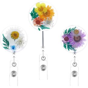 3 PCS Retractable Dried Flower Badge Reel Holder, Convenient Nurse Badge Reel Clip, Handmade Dried Flower Resin Badge Reel for Teacher Nurse Doctor Worker
