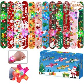 SCIONE Halloween Light Up Slap Bracelets Party Favors for Kids - 12 Pack Halloween Goodie Bag Stuffers LED Fidget Spinner Bracelets Halloween Glow Trick or Treat Toys