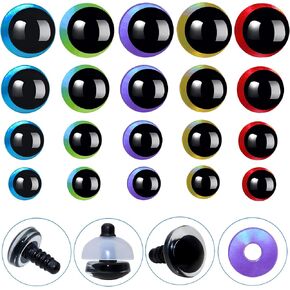 80Pcs 3D Laser Safety Eyes and Washers - Thalinfayi 14/16/18/20mm Laser Moon Crochet Amigurumi Eyes Strabismus Safety Eyes for Amigurumi, Crafts, Crochet Doll DIY Making or Replace Supplies