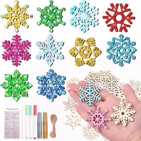 BAPHILE 50PCS Wooden Christmas Ornaments Unfinished Wooden Min Snowflake with Decorate Tools Snowflake Cutouts Blank Wood Slices Embellishments Crafts for Christmas Winter Holiday Hanging Decoration