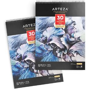 ARTEZA Drawing Paper Pad, 18 x 24 Inches, Pack of 2, 30 Sheets Each, Spiral Bound Heavyweight White Paper with Micro-Perforation