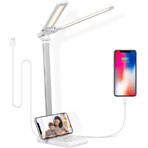 Semlos Dual Head LED Desk Lamp, Eye-Caring Table Lamps, 5 Lighting Modes & 5 Brightness Levels, Touch Control, Dimmable Desk Light for Home Office, White Reading Light, Adapter Included