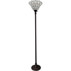 Amora Tiffany Floor Lamp Torchiere - Traditional Style Peacock Design 69" Stained Glass Lamp, Custom Handcrafted Pole Lamp with 3-Way Rotary Switch - Decorative Floor Lamp for Living Room