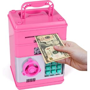 ArtCreativity ATM Piggy Bank for Kids - Pink Piggy Bank for Girls - ATM-Style Bill Retracting and Coin Slot on Top - Passcode Protected Electric Piggy Bank - Cool Kids ATM Machine for Early Savings