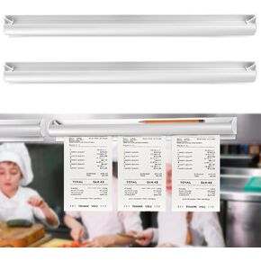 2 Pcs Restaurant Ticket Holder Receipt Holder, Aluminum Slide Check Rack, Self Adhesive, for Kitchen Office Cafes Bar Note Organizer(16 Inch)