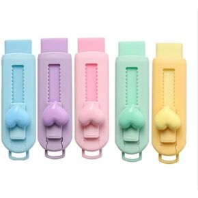 5 Pcs Multicolor Sliding Retractable Pencil Eraser with Plastic Sleeve,Retractable Eraser, Large Erasers for School Office,Art Erasers for Drawing,Standard Pencil Erasers,Office Products