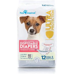 Paw Inspired Disposable Dog Diapers | Female Dog Diapers Ultra Protection | Diapers for Dogs in Heat, Excitable Urination, or Incontinence (12&144 Count) (X-Small (12 Count))