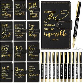 Spakon 12 Sets Christian Gifts Bulk Include Leather Bible Study Notebook Verse Ballpoint Pen Prayer Journal Religious God Scripture Notepad for Men Women Church Sunday School Gift