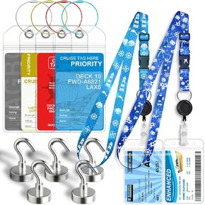 Cruise Ship Essentials Must Haves, Luggage Tags Holder for Cruise Ships, 40Lbs+ Heavy Duty Magnetic Hook for Cruise Cabins, Lanyards for Cruise Ship Cards Compatible All Cruise Lines