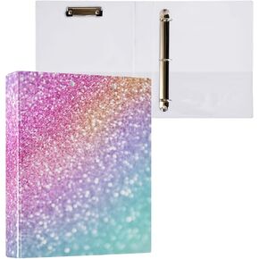 Susiyo 3 Ring Binder حلقات دائرية مقاس 1.5 بوصة، مجلدات دائرية دائرية لامعة لامعة بألوان قوس قزح، ألواح مشبكية منخفضة المستوى مع 3 جيوب داخلية شفافة، غلاف حلقي مزخرف للمدرسة والمكتب والمنزل