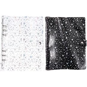 قطعتان من أغطية المجلدات القابلة لإعادة الملء مقاس A5، غطاء دفتر ملاحظات من مادة PVC مكون من 6 حلقات لامعة دفتر ملاحظات بحلقة دائرية، جيب مزود بزر كبس in Kuwait