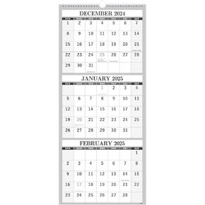 2025 Wall Calendar – 3 Month Calendar Vertical Display, 3-Month Wall Calendar 2025, Dec. 2024 - Jan. 2026, 11" x 26", Large Monthly Calendar, Lay- Flat, Holidays, Blocks, Perfect for Planning