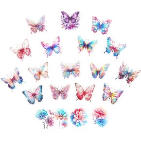 Colorful Floral Butterfly Stickers - 50 Pcs Clear PET Flower Stickers for Scrapbooking, Journaling, Resin, Junk Journal, Waterproof Transparent Aesthetic Purple for Crafts, Scrapbook Supplies