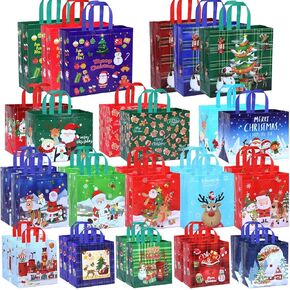 NESCCI 32 Pack Christmas Gift Bags,4 Different Sizes Of Gift Bags,Christmas Tote Bags with Handles,Reusable Non-Woven Christmas Bags,Used for Xmas Gifts Packaging, Shopping,Party