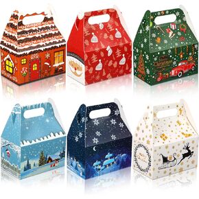 36 Pieces Christmas Treat Gift Boxes 3D Christmas Cookie Candy Boxes with Handles for Gift Giving Packaging, Christmas Holiday Party Favors Supplies 3.94 x 2.36 x 2.36 Inch 6 Style(Fresh Pattern)