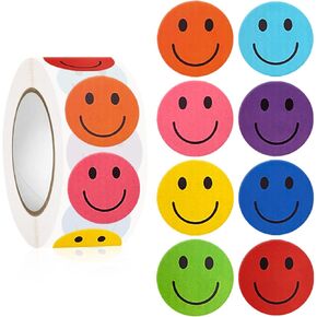 500PCS Smile Face Stickers Happy Face Stickers 1 Inch Round Small Smile Reward Stickers 8 Color Mini Face Decal Designs Encourage Incentive Stickers Behavior Chart Stickers for Student