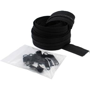 YKK #5 CN Zipper Coil Chain. Each Yard Comes with 2 Sliders. (Black, 5 Yards, 10 Black Sliders)