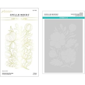 Spellbinders BD-0841 Glimmering Peonies Glimmer Plate and Stencil Bundle from The Glimmering Flowers Collection