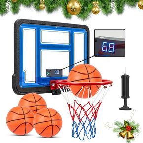 24" x 16" Large Basketball Hoop Indoor for Adults, Over The Door Basketball Hoop for Men, Teens, Boys, Girls, Sturdy Backboard with Score Counter, Includes Basketballs and Pump, Black