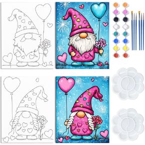 WEBEEDY 2 Pcs Gnome Pre Drawn Painting Kit, Date Night Dwarf Stretched Canvas Couples Painting Kit Date Night Game for Paint and Sip Party, Picnic Date, Christmas Day Gift, 203x245mm/8x10