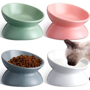 Hushee 4 Pcs Ceramic Raised Cat Food Bowls Elevated Tilted Cat Dish Anti Vomiting Food or Water Bowls Colorful Porcelain Pet Bowl for Cats Kitten Small Dogs, Protect Kitten Spines (Gradient Color)