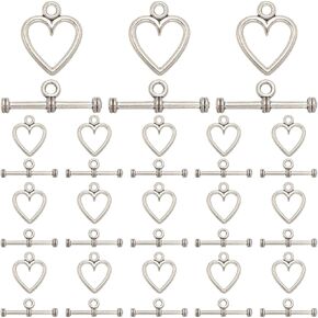 1 Box 120 Sets Heart Toggle Clasp Silver Toggle Bracelet Clasps Bulk Tibetan Style Alloy T-bar Closure Jewelry Clasp Connectors for Jewelry Making Pendants Bracelet Necklace Earring DIY Craft