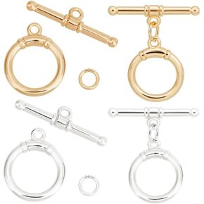 Beebeecraft 1 Box 10Pcs Toggle Clasps T-Bar Closure Clasps Real 18K Gold and 925 Sterling Plated Silver OT Buckle with Jump Rings for Necklace Bracelet Jewelry Making