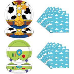 Cartoon Story Birthday Party Supplies - 40pcs Story Theme Plates and Napkins Blue Sky White Clouds Cow Disposable Paper Plate for Girls Boys Birthday Decorations for 10 Guests