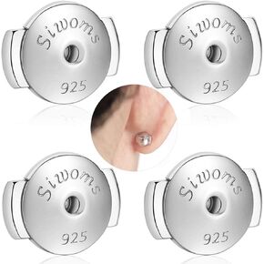 2-Pairs Locking Earring Backs for Studs - 18K White Gold Plated Secure Replacements Earring Backings, Hypoallergenic (7mm)