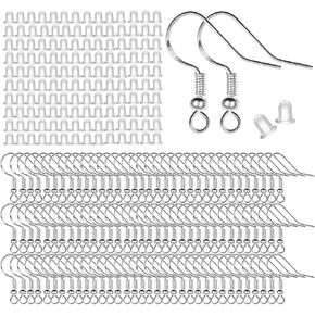 120pcs/60pais Earring Hooks, 925 Sterling Silver Hypoallergenic Earring Hooks for Jewelry Making Kit Supplies, Clear Rubber Earring Safety Backs, Fishhooks Earring with Coil and Ball