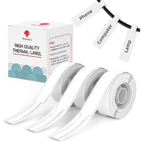 Phomemo D30 Label Maker Tape Cable Wire Label Tape, Black Print on White Sticker, 12.5mm x 74mm+35mm (3/8" x2 7/8"+1 3/8) Self-Adhesive Thermal Label Tape, 65 Tapes/Roll, 3-Roll