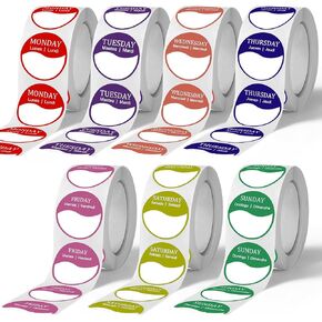 Day of The Week Stickers, 3500PCs Day Dots Food Labels Week Stickers for Planner, Restaurant Kitchen Containers Dispenser