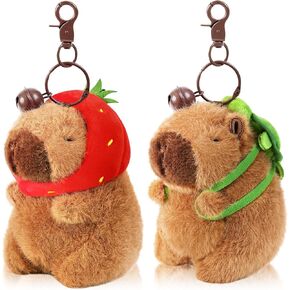 Ditucu 2 Pcs Capybara Plush Keychain Toys Kawaii Strawberry Turtle Capybara Stuffed Animals Dolls Pendant for Backpack Decoration Gift for Kids